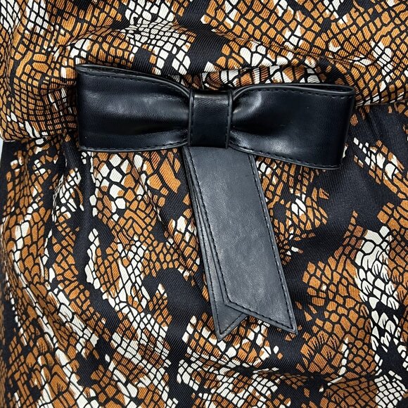 Etcetera Womens Python Print Dress Brown Black Silk Wool Bow Detail Size 2 - Picture 4 of 15